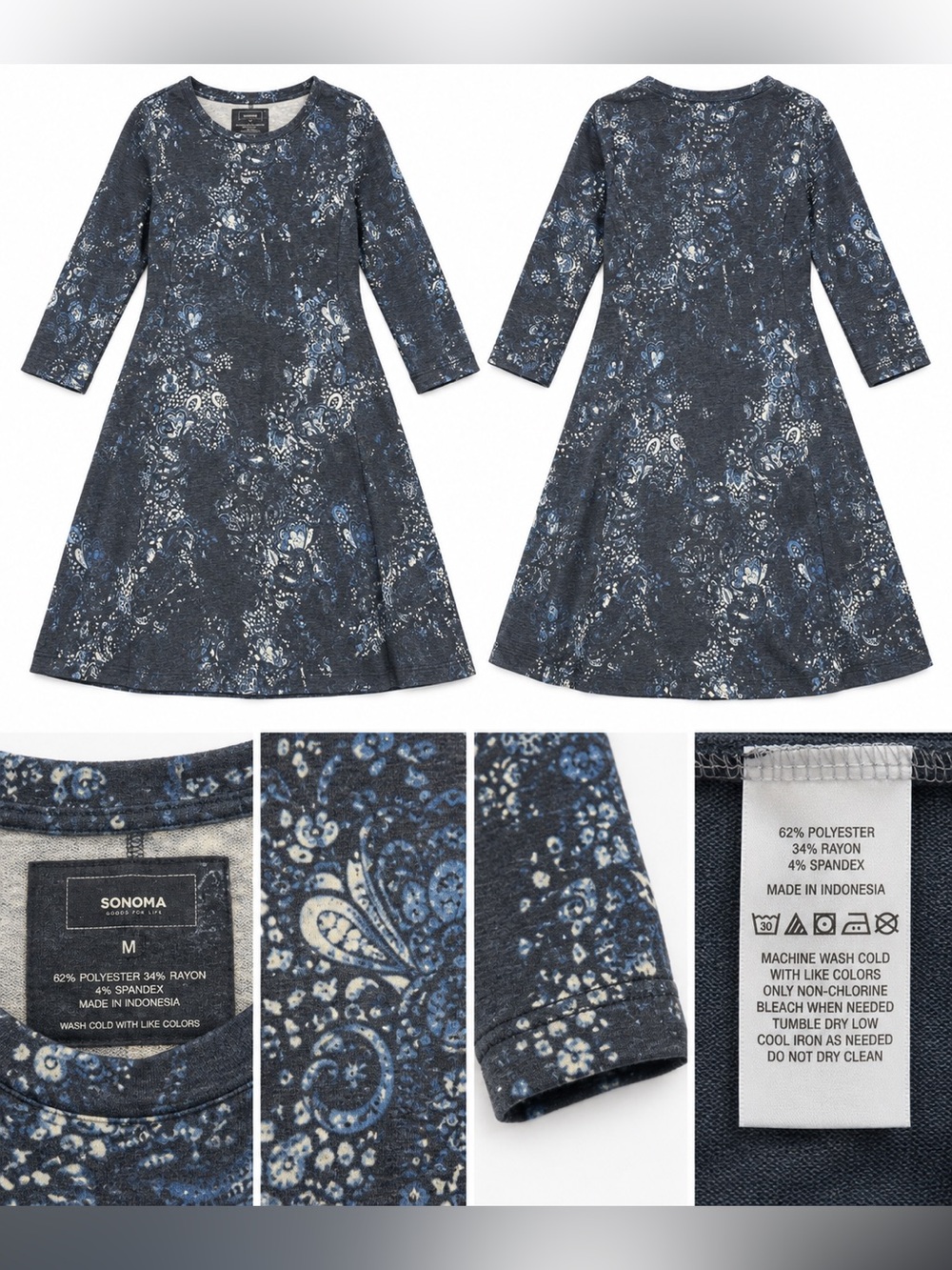 SONOMA Girls' Navy and Light Blue Paisley Knit A-Line Dress